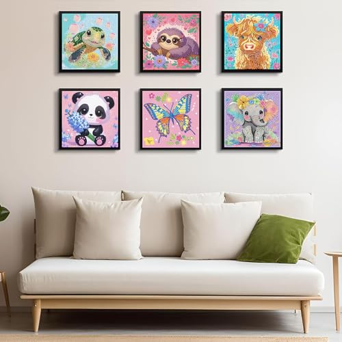 6 Pack Diamond Art Kits for Kids Teens, Diamond Painting for Kids 6X6 Inch | Cartoon Animals Diamond Painting Kit for Kids Beginners, Gem Art Easy DIY Kids' Mosaic Kits Jewel Art Girls Boys Dots Crafts - color: DPKK-3