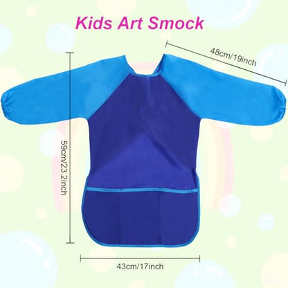 2 Pack Kids Art Smock Waterproof with Long Sleeve and 3 Roomy Pockets Artist Children Aprons for Toddlers Age 3-8 Painting Crafts（Yellow+Blue） - color: 2 Pack Yellow+blue