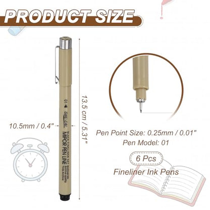 PATIKIL Fineliner Pens, 6 Pcs 01 0.25mm Fineliner Marker Black Waterproof Ink Archival Drawing Pens Art Supplies Set for Sketching Journaling Scrapbooking Artist Illustration - size: 01 0.25mm
