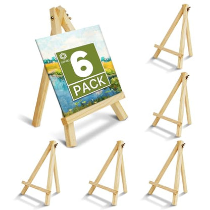 Conda 6 Pack 9 Inch Mini Wooden Display Easels, A-Shaped Mini Easel Stand for Small Painting, Painting Party Easel for DIY Crafts, Photos, Gift, Decoration - style: 6 Pcs