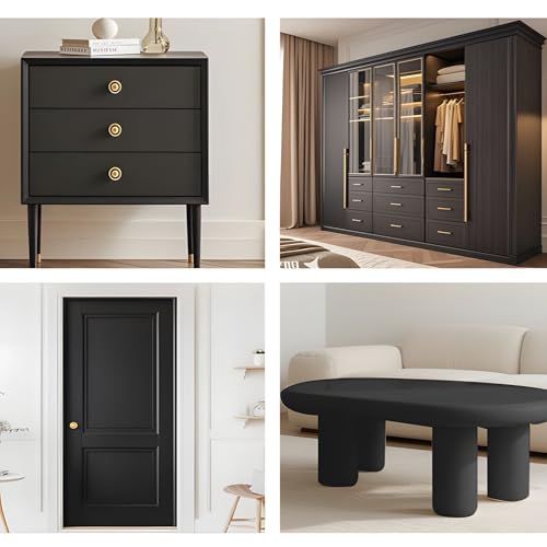 All-in-One Matte Wood Furniture Paint Kit - Non-Toxic & Odorless Water-Based Formula - No Sand/Prime/Varnish - Indoor Safe Furniture Renovation with Tools (Black,16 Oz)
