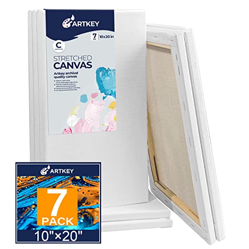 Stretched Canvases for Painting 10x20 Inch 7-Pack, 10 oz Triple Primed Acid-Free 100% Cotton Blank Canvas, Rectangular Canvas for Oil Paint Acrylics Pouring & Wet Art Media - size: 10"x20"(7-Pack), style: Studio
