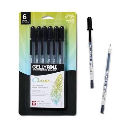 SAKURA Gelly Roll Gel Pens, Fine Point, 0.3 mm Line, Black, 6 Pack | Gel Ink Pen for Writing, Art & Drawing, Smooth Archival Quality Ink, Japanese Art Supply for Crafters - style: 6 Pen Pack