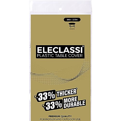 Eleclassi Gold 12 Pack Premium Round Disposable Tablecloth - 84 Inch Round Plastic Table Cloths for Parties - color: Gold, size: 12 Pack Round
