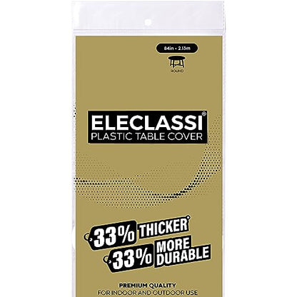 Eleclassi Gold 12 Pack Premium Round Disposable Tablecloth - 84 Inch Round Plastic Table Cloths for Parties - color: Gold, size: 12 Pack Round