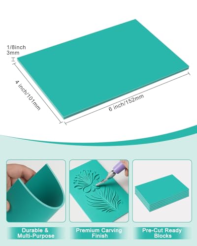 UCEC 5+7 Pack Linocut Wood Carving Tools & Linocut Block Printing Kit – Includes 5 Soft 4" x 6" Linoleum Blocks and Lino Cutting Tools with 6 Blades Universal Size, 4’’ Brayer Roller, Complete Rubber