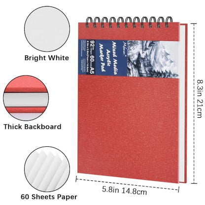 8.3" x 5.8" Hardcover Sketchbook,Top Spiral Bound Mixed Media Sketch Pad,60 Sheets 92lb/150 GSM Acid-Free Drawing Paper,Small Travel Artist Journal Notebook for Adults Beginners,Art Supplies.Red - color: 150gsm-bright white paper red