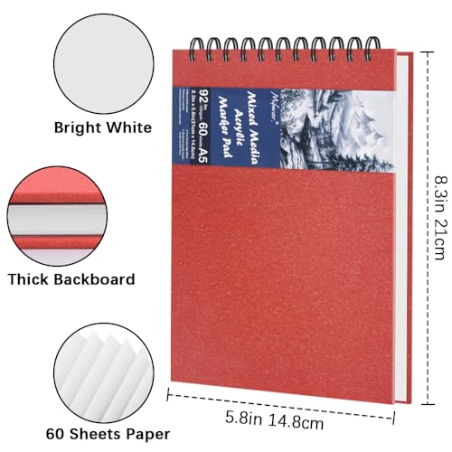 8.3" x 5.8" Hardcover Sketchbook,Top Spiral Bound Mixed Media Sketch Pad,60 Sheets 92lb/150 GSM Acid-Free Drawing Paper,Small Travel Artist Journal Notebook for Adults Beginners,Art Supplies.Red - color: 150gsm-bright white paper red