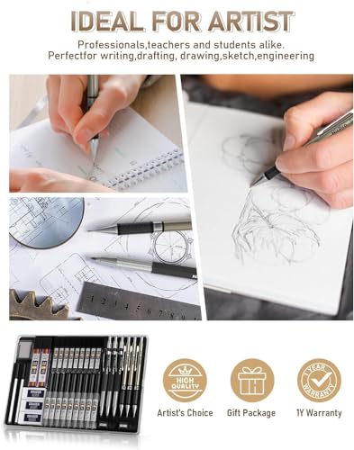 Nicpro 35PCS Gold Art Mechanical Pencils Set, 3 PCS Metal Drafting Pencil | 0.5 mm & 0.7 mm & 0.9 mm & 3 PCS 2mm Lead Holder (6B 4B 2B HB 2H 4H Colors) For Sketching Drawing With 20 Tube Lead Refills - color: Gold, style: 0.5 0.7 0.9 2.0