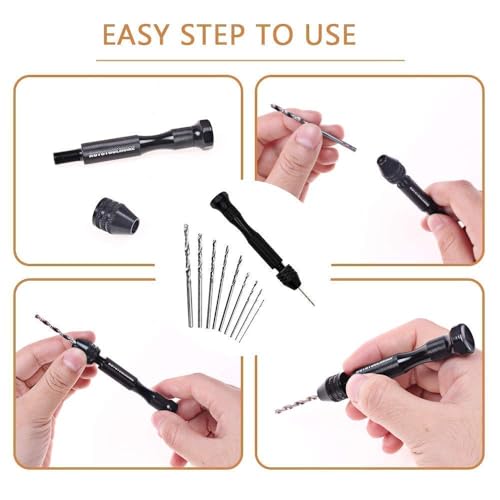 Precision Pin Vise Hand Drill Manual w/Micro Twist Drill Bits Set 0.5-3.0mm | Rotary Tool Craft Drill for Jewelry Making, Wood, Plastic, Resin, PCB,Miniature, Beads, Clay Etc Manual Making DIY Drilling