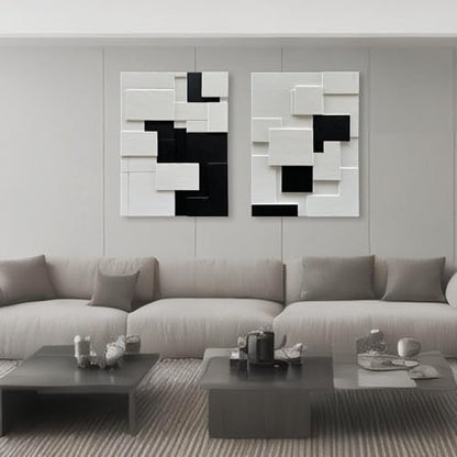 Art 40x28 inches Hand-Painted Modern Minimalist Black and White Abstract Art Oil Painting Canvas Wall Deco Art Painting - color: Yi105