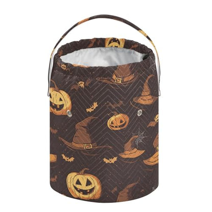 Yarn Bag Small Crochet Bag Drawstring Yarn Storage Organizer Knitting Project Bags Potable Yarn Holder with Holes Handle Crocheting Needles Knitting Accessories Brown Witch Hat Bat Halloween - color: Brown Witch Hat Bat Halloween