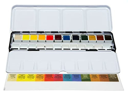 DANIEL SMITH Hand Poured Watercolor Half Pans Set with 12 Watercolor Pans, 12 Empty Pans, 1 Metal Palette (total 25 pieces) 285650107 - style: Set of 12 colors with metal case and 12 empty containers