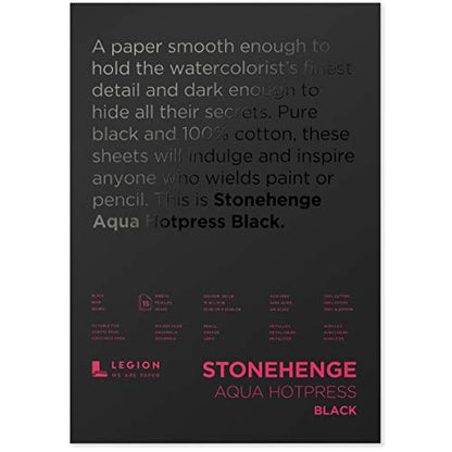 Stonehenge Aqua Black Medium Weight Pad, 140lb, Hotpress, 10 x 14 Inches, 15 Sheets for Wet and Dry Media - size: 10x14