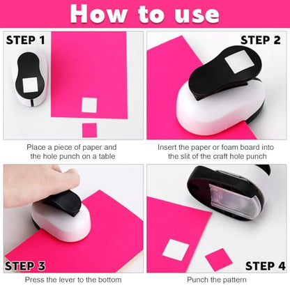 CHENGU 3 Pack Square Hole Punch 2"/1"/0.6", Black | Paper Craft Cutters for Card Making, Shape Punches for Scrapbooking, Includes 10 Sheets Stickers, Photo Album DIY Projects - color: Black, style: Square