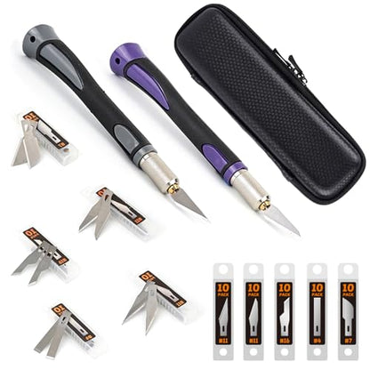 EHDIS 2PCS Exacto Knife Set Utility Craft Precision Hobby Knife Kit with 50PCS Blades for Art, Working-Stencil, Scoring, Scrapbooking, Architecture Modeling, Crafting