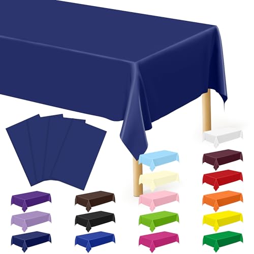 4 PCS Navy Plastic Tablecloths for Rectangle and Round Tables, 54" x 108" Stain Resistant Disposable Tablecloth for Picnic, Weddings, Baptism Decorations, Picnic Table Cover for Parties, Birthday - color: Navy, size: 4pcs 54x108 in