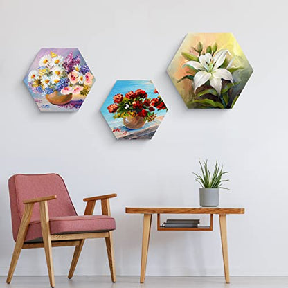 Thenshop 24 Pieces Stretched Canvas for Painting Bulk Blank Canvas Board, Square Round Hexagon Heart Shaped Frame for Kids Art Supplies for Acrylic Pouring Oil Painting(Hexagon) - style: Hexagon