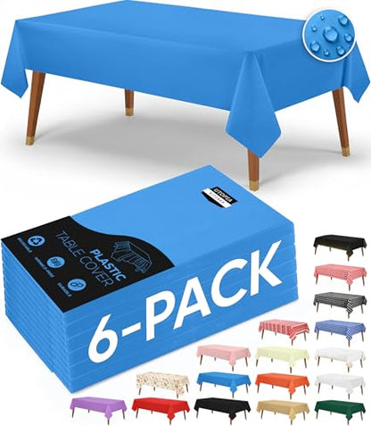 Utopia Kitchen Plastic Table Cloth Disposable [Blue, 6 Pack] | Rectangle Tablecloth Waterproof Stain Resistant Party Table Cover - color: Blue, size: 54X108 Inch - 6PC