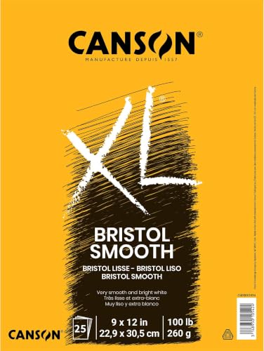 Canson XL Series Bristol Paper, Smooth, Foldover Pad, 9x12 inches, 25 Sheets (100lb/260g) - Artist Paper for Adults and Students - Markers, Pen and Ink (Pack of 6) - size: 9x12 (Pack of 6), style: Bristol, Smooth