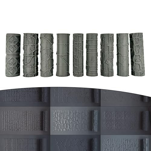 Asemly Terrain Texture Hand Roller for D&D, Wargaming, Battle Mat, Tabletop, Dungeons and Dragons, Ornate, Wood, Stone, 9 Rollers, 10th Edition