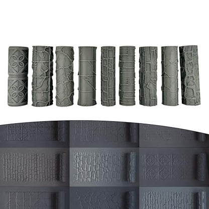 Asemly Terrain Texture Hand Roller for D&D, Wargaming, Battle Mat, Tabletop, Dungeons and Dragons, Ornate, Wood, Stone, 9 Rollers, 10th Edition