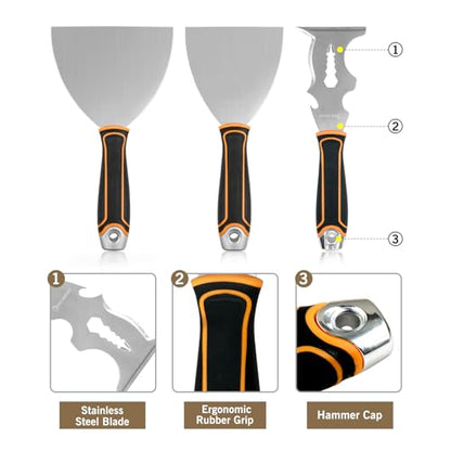 ROLLINGDOG 7PC Drywall Tool Set with 14-IN-1 Painter's Tool | 4/5 inch Putty Knife,8/10/14 inch Taping Knife Skimming and Smoothing Walls and Ceilings