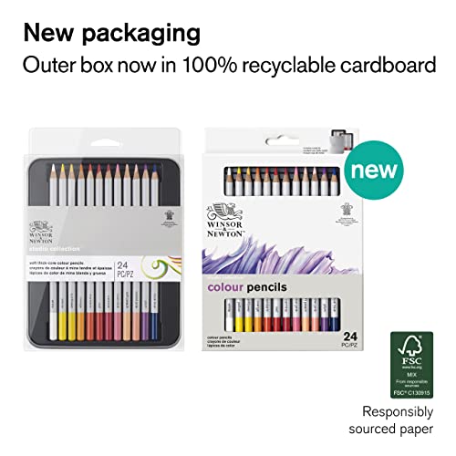 Winsor & Newton Studio Collection, Color Pencils, Set of 24 | Rich, Vibrant Color, Thick-Core Pencils, Soft Smooth Texture, Easy Blending, Stylish Metal Tin Included, High Quality Lead - style: 24 Color Pencils