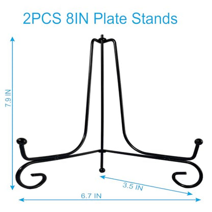 HENABLE 2PCS Premium Black Iron Plate Stands for Display 8 Inch, Decorative Solid Metal Plate Holders for Displaying, Mini Easel, Frame, Book, Card, Plaque, Bowl, Picture Stands for Display - size: 2PCS 8IN
