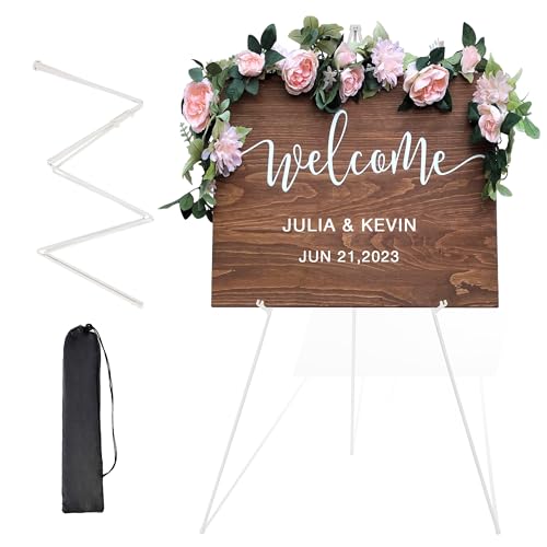 Display Easel Stand for Wedding Sign & Poster 63'' Portable Art Easel for Floor Adjustable Metal Easel White - style: White