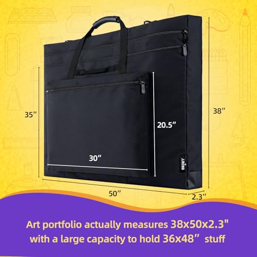 JJRING 36x48 Art Portfolio Tote Bag With Shoulder Strap, Black | Large Carrying Storage Case With Handle For Artwork, Posters, Canvas, And Drawing Boards - size: 36''*48''