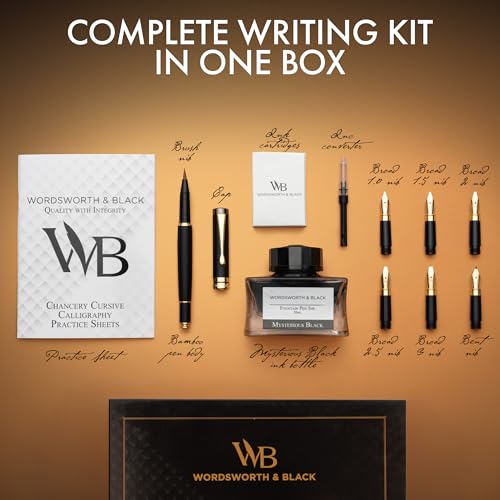 Wordsworth & Black Luxury Bamboo Black Calligraphy Pen Set, 6 Nibs | Fountain Ink Bottle, Cartridges , Refill Converter, Gift for Men , Women, Smooth Writing, Journaling , Lettering - color: Black Wood