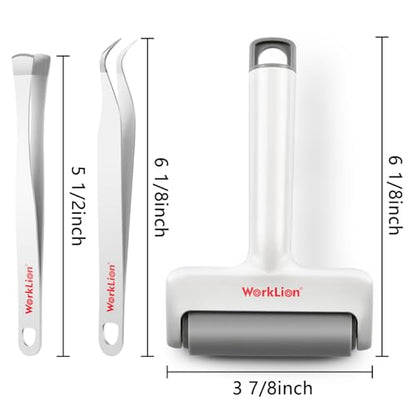 Brayer Roller & Mat Tweezers Remover Set: Worklion Brayer Compatible with Cricut/Brother Printmaking and Crafts Stamping, Plus Two functioned Tweezers Perfect for Fabric, Vinyl, Iron-On and Paper