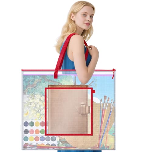 AKAYOK Large Poster Storage Bag, 25" x 19" Art Portfolio Bag with Pocket for Poster, Cutting Mat, Bulletin Board, Scrapbook, Keepsake - Waterproof Art Bag for Home Office Outdoor - color: 25" x 19"-Red