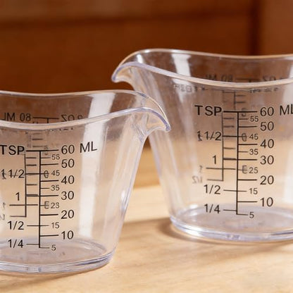 4 Pack Small Measuring Cups, 2oz/60ml Mini Measuring Cup with tsp/Tbsp/oz/ml Markings, Clear Easy-Read Scale for Kitchen, Resin