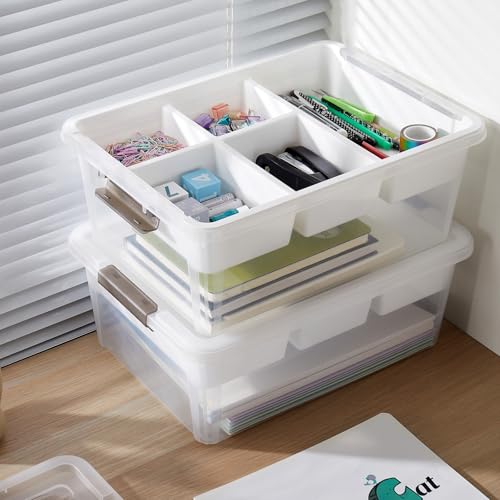 MACOPRO 17QT Clear Plastic Box Craft Storage Bin with Removable Tray & Lid - size: 1Pack-17QT