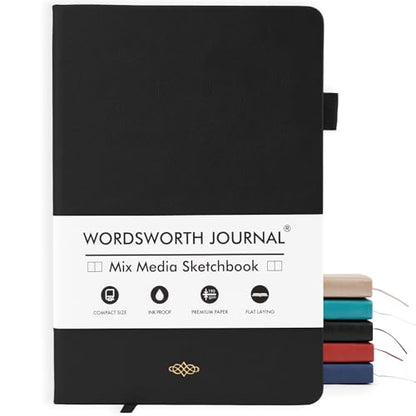 Wordsworth & Black Mixed Media Journal, 96 Pages, A5 Paper, Black - color: Black