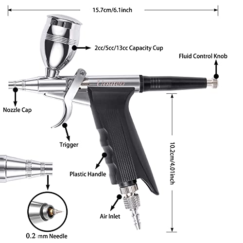 Airbrush Trigger Gun Double Action Air Brush with 0.2 mm Needles 2CC/5CC/13CC Cup for Painting - color: 166AK 0.2mm airbrush kit