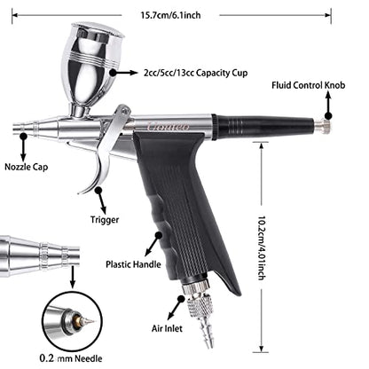 Airbrush Trigger Gun Double Action Air Brush with 0.2 mm Needles 2CC/5CC/13CC Cup for Painting - color: 166AK 0.2mm airbrush kit
