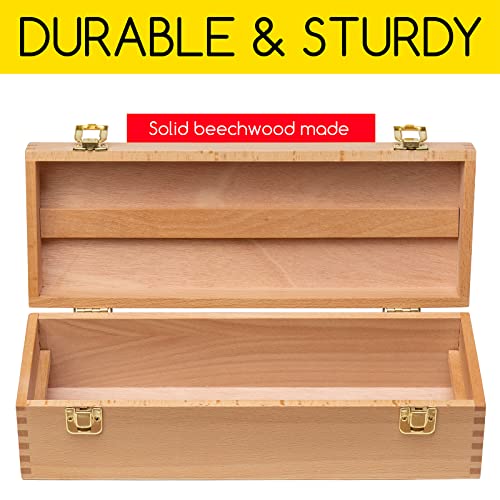 MEEDEN Medium Art Supply Storage Box - Multi-Function Solid Beech Wooden Chest/Art Tool Box with Lift Out Trays for Paint Brush, Pencil, Pastel, and More Art Supplies 14-1/5"W × 5-1/8"D × 4-1/3"H - size: Small