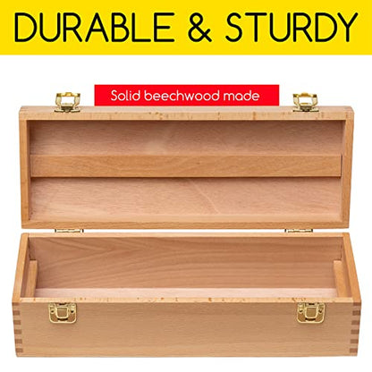 MEEDEN Medium Art Supply Storage Box - Multi-Function Solid Beech Wooden Chest/Art Tool Box with Lift Out Trays for Paint Brush, Pencil, Pastel, and More Art Supplies 14-1/5"W × 5-1/8"D × 4-1/3"H - size: Small