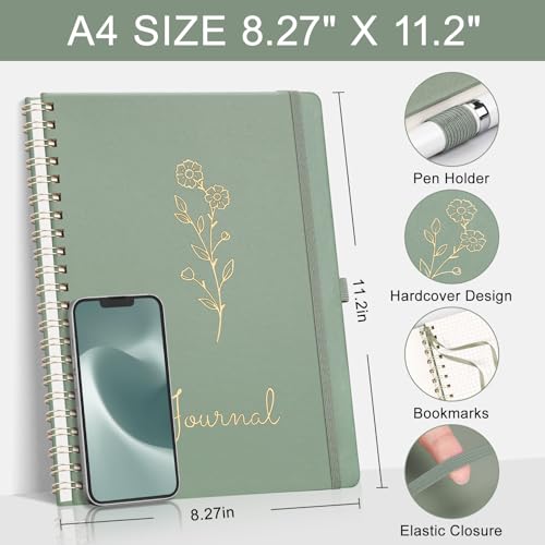 EMSHOI Graph Grid Spiral Journal Notebook, 110 Pages, A4 (8.2" x 11.2") - color: Light Green, style: A4 Graph