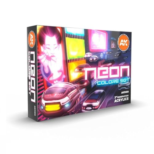 AK-Interactive: 3rd Gen Acrylics - Neon Colors Acrylic Paint Set (Box of 6 Paints)