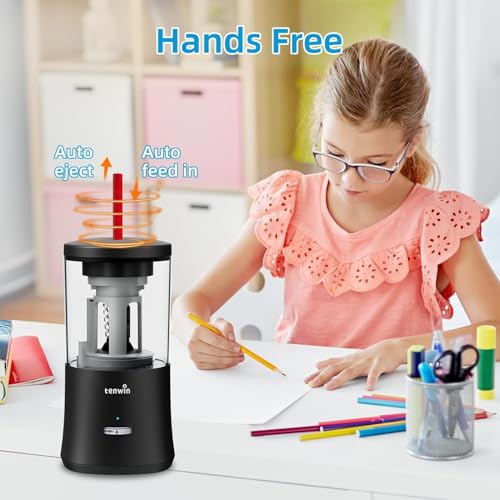 tenwin Fully Automatic Pencil Sharpener for 6-8mm Pencils, Hands-Free - color: Black