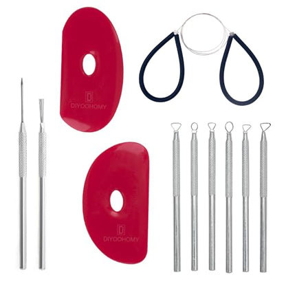DIYOOHOMY Pottery Carving Tools, Clay Sculpting Tools with Pottery Ribs Needle Wire Cutter for Polymer Sculpting, Modeling, Shaping, Trimming, Cutting, Air Dry Clay, Ceramic DIY Crafts Supplies (11) - color: metal