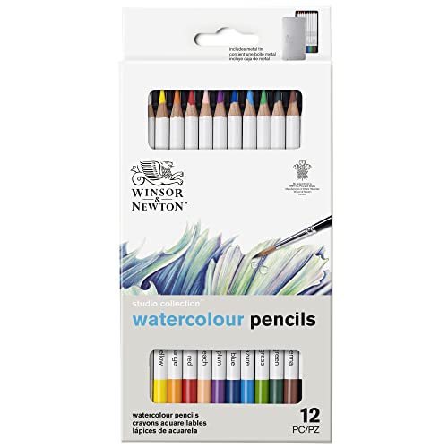 Winsor & Newton Studio Collection, Watercolor Pencils, Set of 12 | Highly pigmented, Wax-Based, Can be Used Wet/Dry, Add Water & Brush to Create Painterly Effects, Break-Resistant Points. - style: 12 Watercolor Pencils