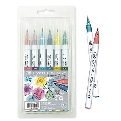 Kuretake ZIG CLEAN COLOR Real Brush 6 colors set Smoky Colors - style: 6 Smoky Color set