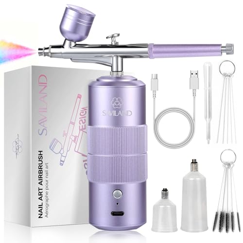 SAVILAND Advanced 30 PSI Airbrush Kit: Purple AirBrush for Nails 0.3s Instant atomization Three-Mode Limitless Nail Art Creativity & Salon-Perfect Instant Color Nail Airbrush Machine for Ombre French - color: Purple Pro