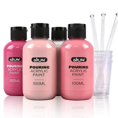 Colorful Pink Series Acrylic Pouring Paint Set, 4 Colors, 3.34 oz Craft Kit - color: Rose Color