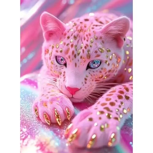 ZHUDENGXJL Leopard Diamond Art Kits for Adults,DIY Pink Leopard Diamond Painting Kits for Beginners,5D Full Round Drill Gem Art with Paint By Diamonds for Adults Home Wall Decor 12 X 16Inch - color: DZ851
